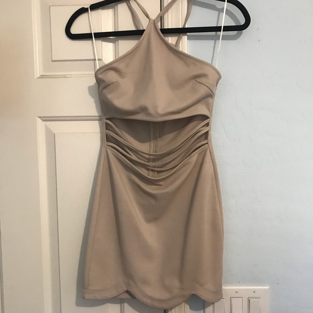 Nude halter mini dress